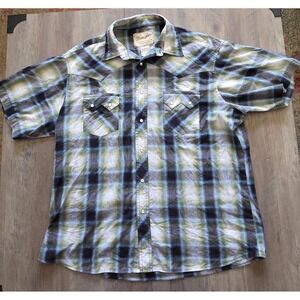 Wrangler Western Pearl Snap Shirt Mens 2XL Plaid Short Sleeve Cowboy Rodeo